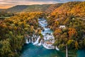 Krka, Croatia - Aerial panoramic view of the beautiful Krka Waterfalls in Krka National Park on a sunny autumn morning Royalty Free Stock Photo