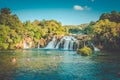 KRKA waterfalls Croatia September 2018, krka national park Croatia on a bright summer evening with people relaxing in