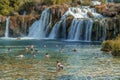 KRKA waterfalls Croatia September 2018, krka national park Croatia on a bright summer evening with people relaxing in