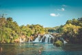 KRKA waterfalls Croatia September 2018, krka national park Croatia on a bright summer evening with people relaxing in