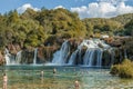 KRKA waterfalls Croatia September 2018, krka national park Croatia on a bright summer evening with people relaxing in