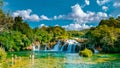 KRKA waterfalls Croatia September , krka national park Croatia on a bright summer evening with people relaxing in the