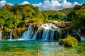 KRKA waterfalls Croatia September , krka national park Croatia on a bright summer evening with people relaxing in the