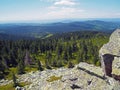 Krkonose mountains view scenery with granite rock and spruce tree Royalty Free Stock Photo