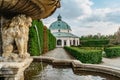 Kromeriz,Czech Republic-May 3,2022.Lion Fountain in Flower Garden built in Baroque French-style,included in UNESCO world heritage