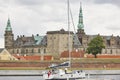 Kronborg Helsingor castle fortification and sailboat. Denmark Royalty Free Stock Photo