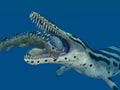 Kronosaurus attacks Rhizodus Royalty Free Stock Photo
