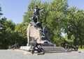 Kronstadt, Anchor square, a monument to Admiral Stepan Makarov, the famous Russian naval commander. Saint Petersburg, Russia.