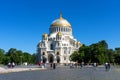 Kronstadt, Russia - June 20, 2020: Picturesque summer view of The Naval cathedral of Saint Nicholas in Kronstadt, Russia