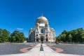 Kronstadt, Russia - June 20, 2020: Picturesque summer view of The Naval cathedral of Saint Nicholas in Kronstadt, Russia