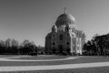 Kronstadt, Russia, October 2018. Black and white view of the Naval Cathedral and Anchor Square.