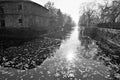 Kronstadt, Russia, October 2018. Sun glare on the water of the old channel and in the autumn air.