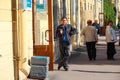 Kronstadt, RUSSIA - Sep 5 2012, Russian Woman policeman stands guard on the street near the shop, on Sep 5 2012 in Kronstadt, Russ