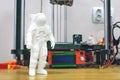 Kropivnitskiy, Ukraine ÃÂ¢Ã¢âÂ¬Ã¢â¬Å 12 may, 2018: 3D printed astronaut, cosmonaut on the background of three dimensional 3d printer.