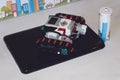 KROPIVNITSKIY, UKRAINE Ã¢â¬â 12 MAY, 2018: Lego robot Mindstorms EV3 with laptop. Programmable four wheels drive 4WD robotic car