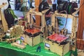 KROPIVNITSKIY, UKRAINE 12 MAY, 2018: Plywood 3D printer graber i3. Wooden Three dimensional printing machine and various 3D