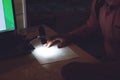 Portable USB Digital Microscope connected to a laptop. Man examines biological tissue Royalty Free Stock Photo