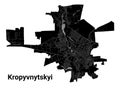 Kropyvnytskyi city map, Ukraine. Municipal administrative borders, black and white area map with rivers and roads, parks and