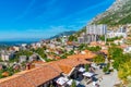 KRUJA, ALBANIA, SEPTEMBER 28, 2019: Aerial view of old town of Kruja in Albania Royalty Free Stock Photo