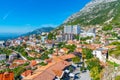 KRUJA, ALBANIA, SEPTEMBER 28, 2019: Aerial view of old town of K