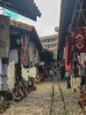 Kruje, Albania - June 2018: Traditional Ottoman market in Kruja, birth town of National Hero Skanderbeg.