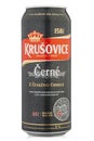 Krusovice Cerne premium beer can. Royal Brewery of Krusovice was founded in 1581. Isolated on white. Clipping path