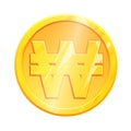 KRW Golden won coin symbol on white background. Finance investment concept. Exchange South Korean currency Money banking