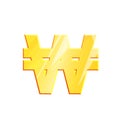 KRW Golden won symbol on white background. Finance investment concept. Exchange South Korean currency Money banking