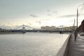 Krymsky Bridge in a cloudy day in Moscow