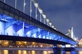 Krymsky Bridge or Crimean bridge in Moscow, Russia night view with blue illumination