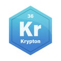 Krypton chemical element tile. Atomic number 36. Kr chemical sign. Blue gradient Vector hexagon. Royalty Free Stock Photo