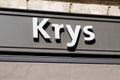 Krys optical center sign logo store and brand text front of shop sale eye wear medical