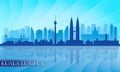 Kuala Lumpur city skyline detailed silhouette