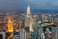 Kuala Lumpur city skyline at dusk in Malaysia