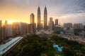 Kuala Lumpur city skyscraper and green space park with nice sky sunset at downtown business district in Kuala Lumpur. Malaysia. Royalty Free Stock Photo