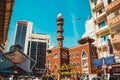 Kuala Lumpur cityscape. Religious and modern architecture. Travel to Malaysia. Mosque Masjid India. City tour. Street market area.