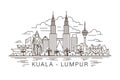 Kuala Lumpur lineart illustration. Kuala Lumpur holiday travel flat drawing. Modern line Kuala Lumpur illustration. Hand