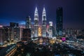 National Landmark Petronas Twin Towers at Night in Kuala Lumpur, Malaysia