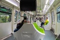 Kuala Lumpur, Malaysia - August 21, 2022: Inside a monorail train of the Malaysian capital's public transport system. Modern