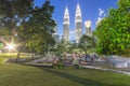 KUALA LUMPUR, MALAYSIA - AUGUST 13: Petronas Twin Towers in blue hour on August 13, 2016 in Kuala Lumpur. Petronas Twin Towers Royalty Free Stock Photo