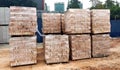 Stock pile of clay brick on wooden pallets stacked at the construction site. Royalty Free Stock Photo