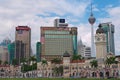 View to the Sultan Abdul Samad building with modern buildings at the background in Kuala Lumpur, Malaysia.