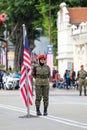 KUALA LUMPUR, MALAYSIA- AUGUST 27, 2017: Woman stand guard, Independent Square. Full dress rehearsal for the Malaysian
