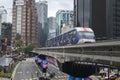 KUALA LUMPUR, MALAYSIA - DECEMBER 31,2017 : KL Monorail train passing through at Bukit Bintang area, famous shopping and entertain