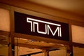 KUALA LUMPUR, MALAYSIA - DECEMBER 04, 2022: Tumi brand retail shop logo signboard on the storefront in the shopping mall