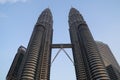 Twin towers Petronas and sky bridge at Mayl 18, 2013, Kuala Lumpur, Malaysia Royalty Free Stock Photo