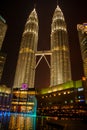 Twin towers Petronas and sky bridge at Mayl 18, 2015, Kuala Lumpur, Malaysia Royalty Free Stock Photo