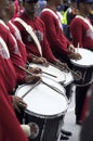 Brass band players playing a musical instrument while Royalty Free Stock Photo