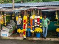 Kuala Lumpur, Malaysia : Indian flower shop at Batu caves temple and Hindu shrine Royalty Free Stock Photo