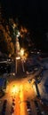 Batu Caves Temple lighted up just before sunrise.